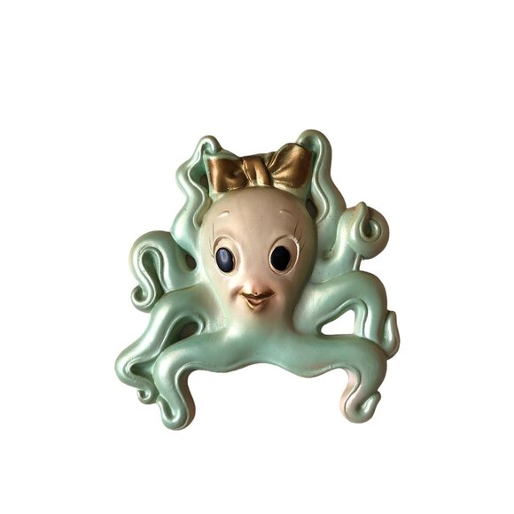 Vintage Chalkware Octopus Squid Wallhanging 1971 Miller Studio Green Gold Decor - Picture 7 of 12